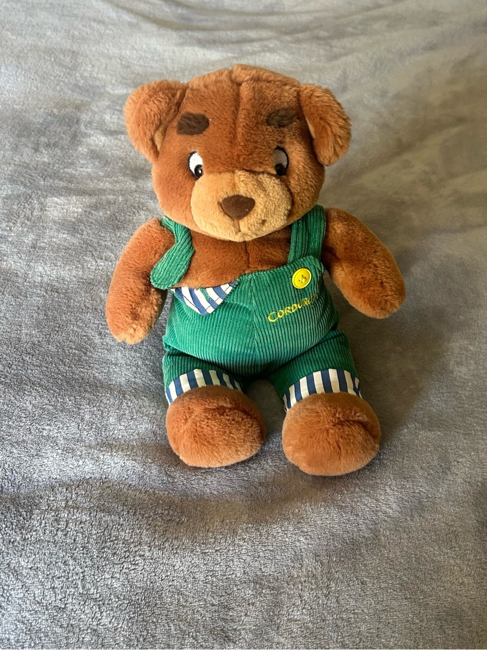 Corduroy Bear Plush Toy in Brown and Green